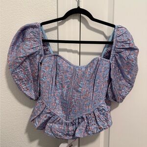 Buddy Love Blue and Pink Floral Puff Sleeve Blouse